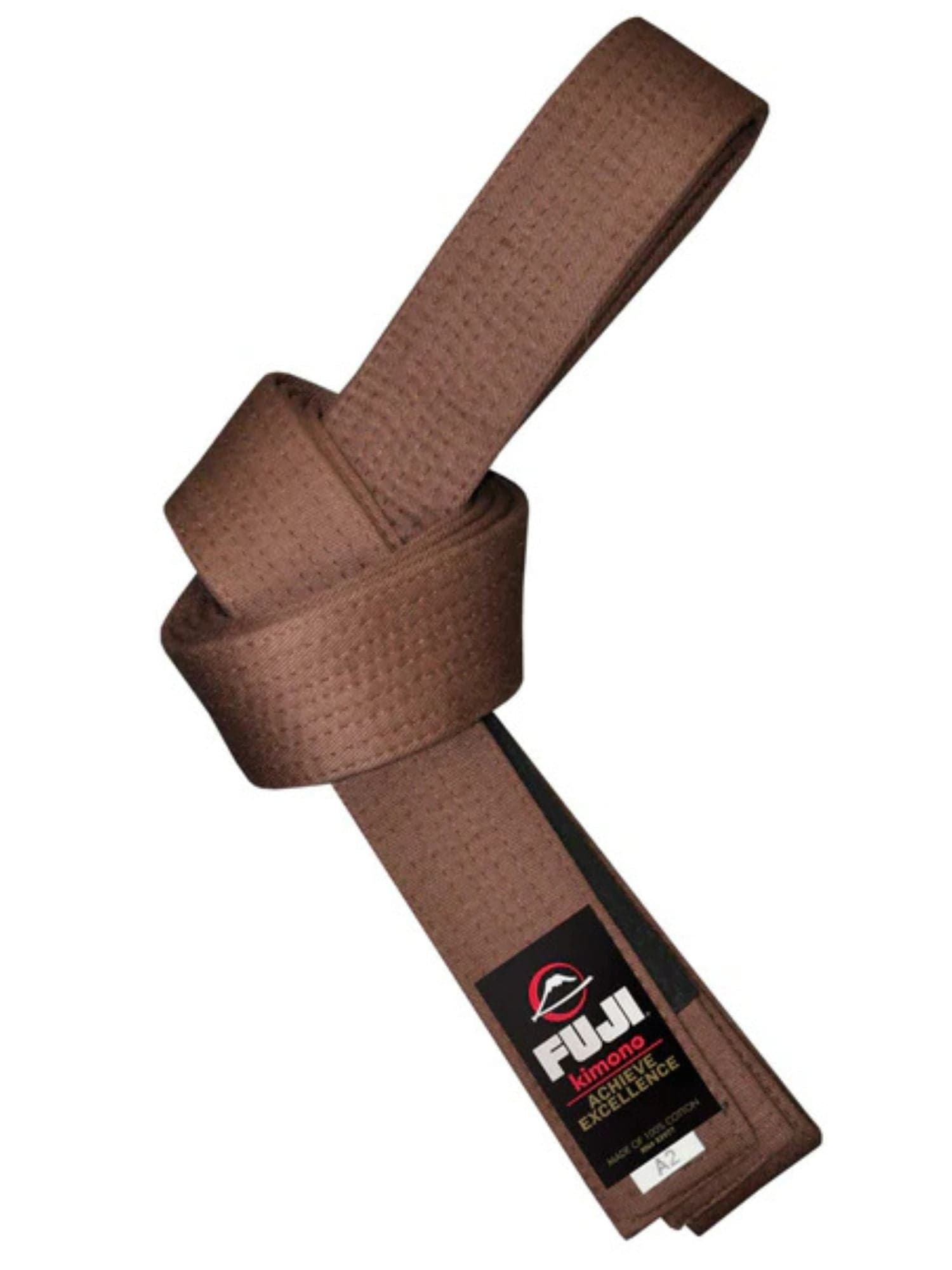 A brown FUJI jiu-jitsu belt against a white background.