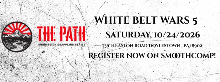 White Belt Wars tournament flyer for No-Gi competition in Doylestown, PA.